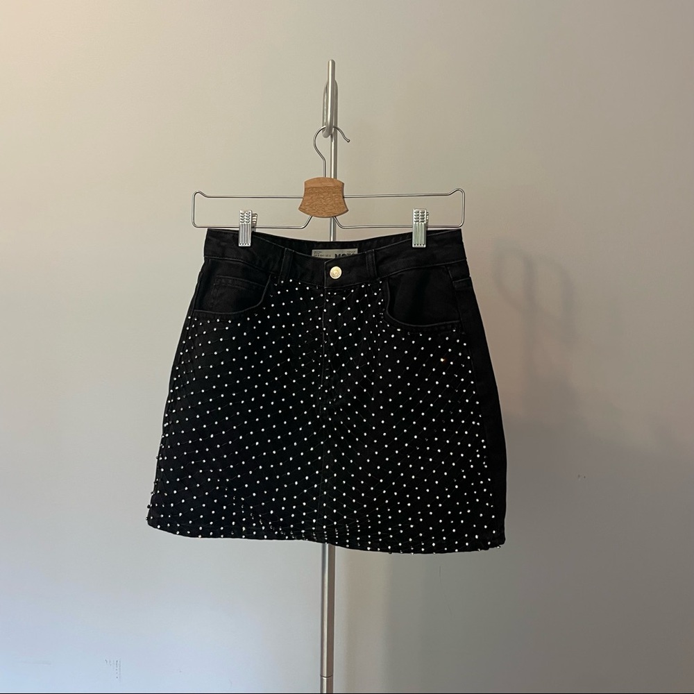Topshop Rhinestone Sparkly Black Denim Mini Skirt